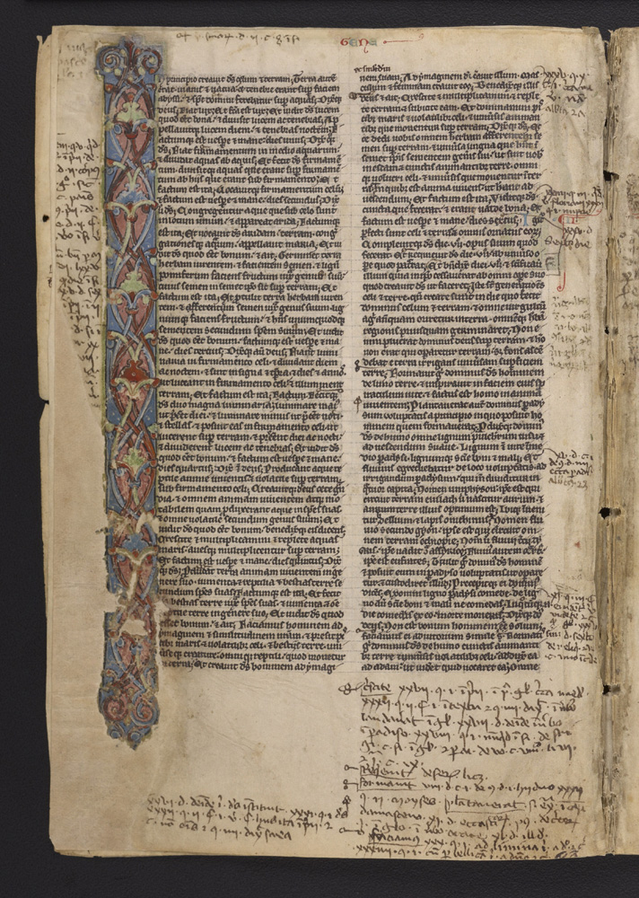 Image: UPenn Ms. Codex 1065 ​; fol. 3v  full-page Genesis initial​ with creation scenes etc.